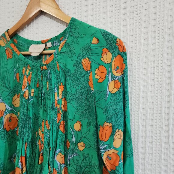 Anthropologie Vanessa x Virginia Green Poppy Pleated Blouse Size small - Picture 9 of 13